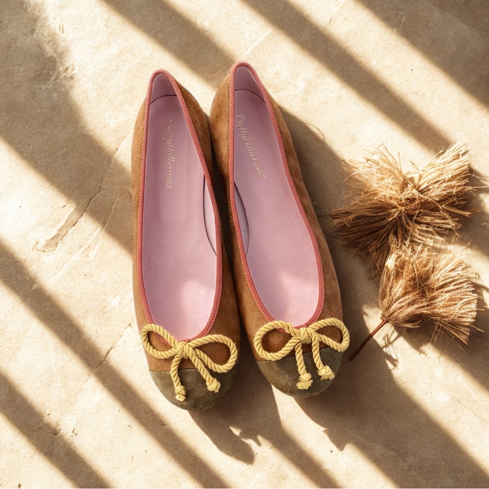 Pretty Ballerinas Rosario olive brown suede cap toe flats EU 41
